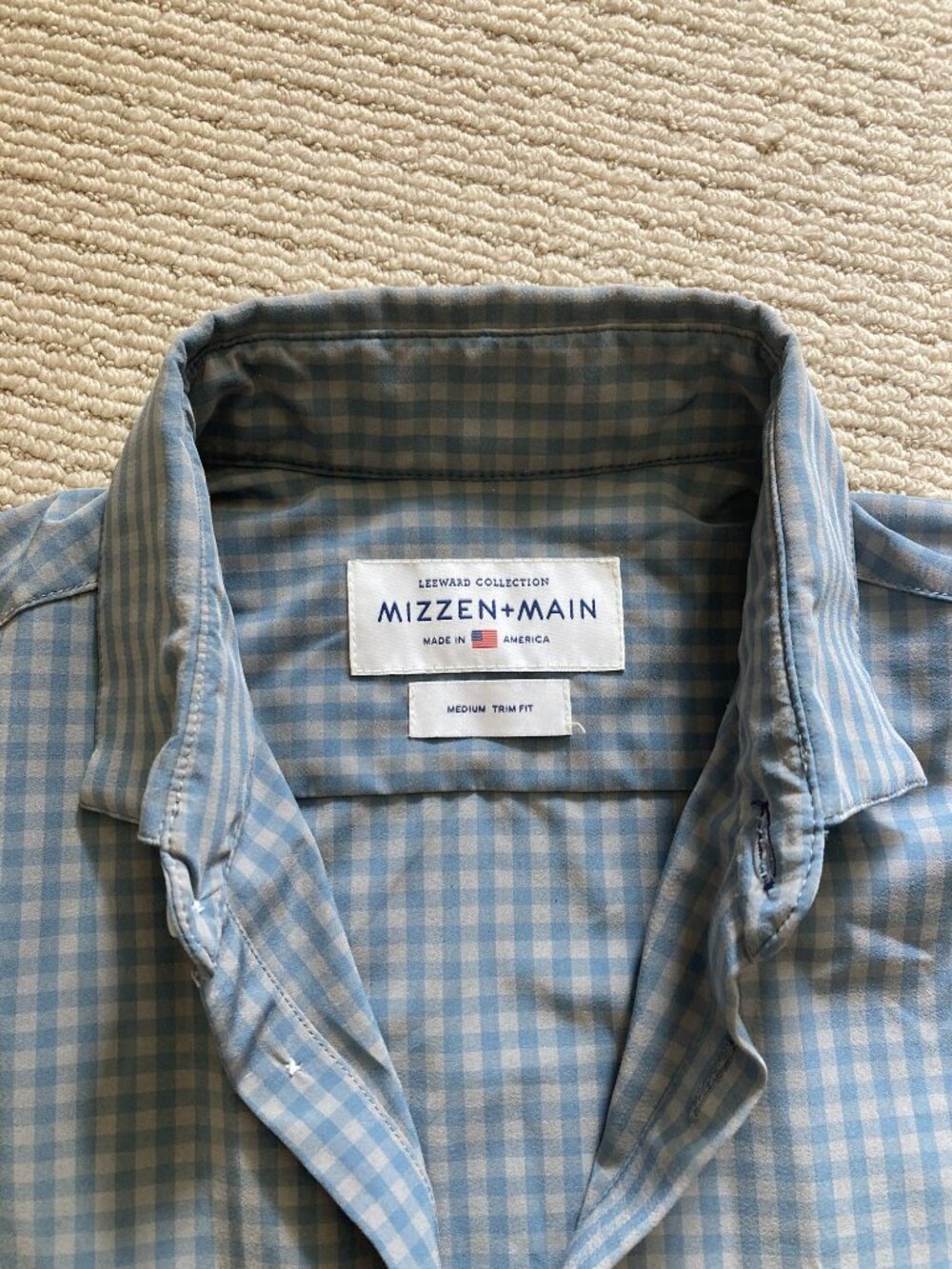 Mizzen+Main Leeward Blue Gingham Shirt M Trim Fit text